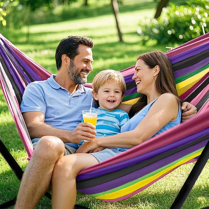 ANAGOO Double Hammock, Heavy Duty Portable, 500 lb Weight Capacity, Perfect for Both Indoors and Outdoors, 2 Person Hammock with Carrying Bag, Rainbow