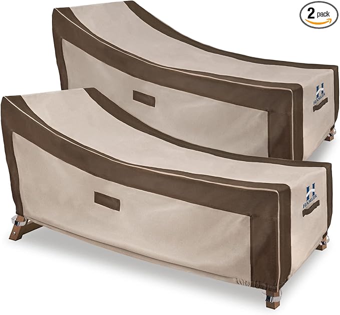 HAMLER Lounge Chair Cover, Heavy Duty Chaise Lounge Covers Outdoor Waterproof 2 Pack, Outdoor Furniture Covers for Patio Furniture Fits up to 80L x 34W x 32H Inch, Brown & Beige