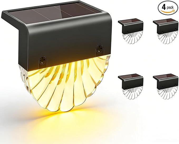 BUNEE Solar Deck Lights 4 Pack Waterproof Solar Step Lights Outdoor Stair Lights Solar Fence Lights Outside Decor for Backyard Garden Deck Fences Wall Patio Steps Stairs Porch