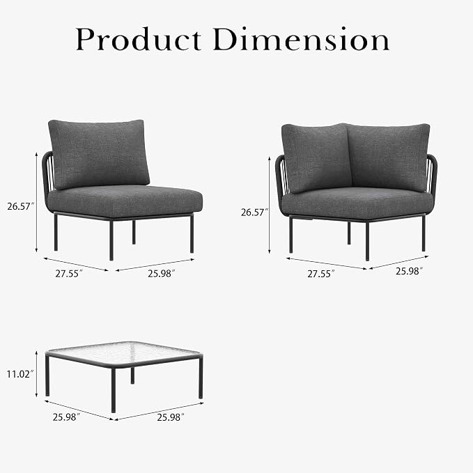 LayinSun 7 Pieces Aluminum Patio Furniture Set, Modern Modular Sectional Sofa with Coffee Table and Upgrade Thickness Cushion