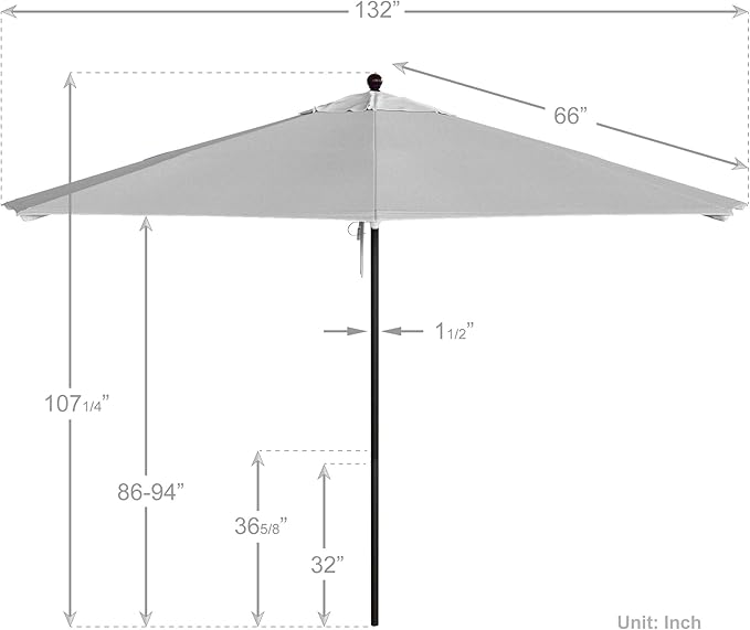 California Umbrella 11Ft Commercial Grade Market Umbrella, Pulley Lift, Aluminum/Fiberglass, 2mm pole wall, Bronze Frame, Solution Dyed White Fabric