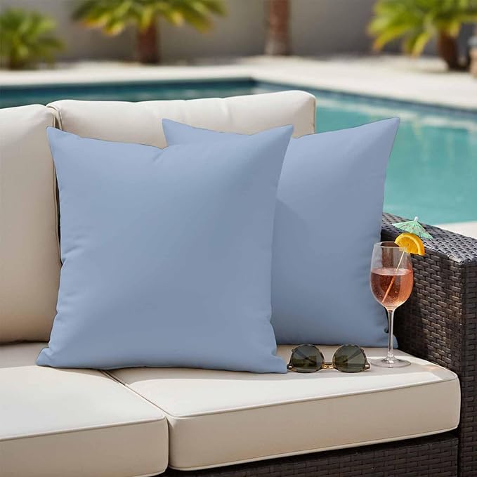 Light Blue Outdoor Pillow Covers 20"x20" Set of 2, Solid Color Waterproof Throw Pillow Covers for Patio Furniture, Decorative Cushion Covers for Porch