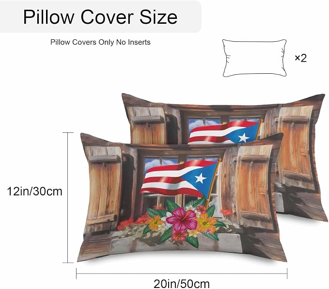Puerto Rico Flag Outdoor Pillow Covers 20x12 Inch Lumbar Pillow Covers Set of 2 Waterproof Decorative Throw Pillow Cases Farmhouse Retro Flowers American Flags Cushion Covers for Patio Furniture