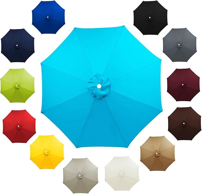6 Ribs 8 Ribs Patio Umbrella Replacement Canopy 6.5ft 7.5ft 8.2ft 8.9ft 9.8ft 11.5ft UV Protection Waterproof Replacement Parasol Fabric Cover for Garden Outdoor Lawn(Blue Lake,8.2ft/6ribs)