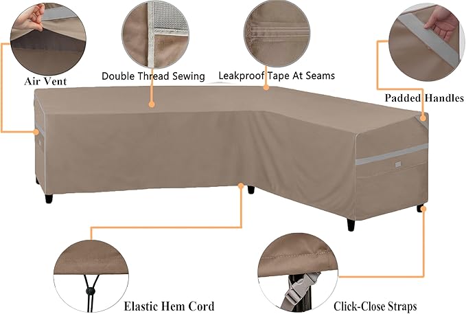 Heavy Duty Waterproof Outdoor L-Shaped Sectional Sofa Cover UV Resistant Patio Furniture Covers for Right Facing 4 Seater 85"L/58"R W X 33"D x 31" H Brown