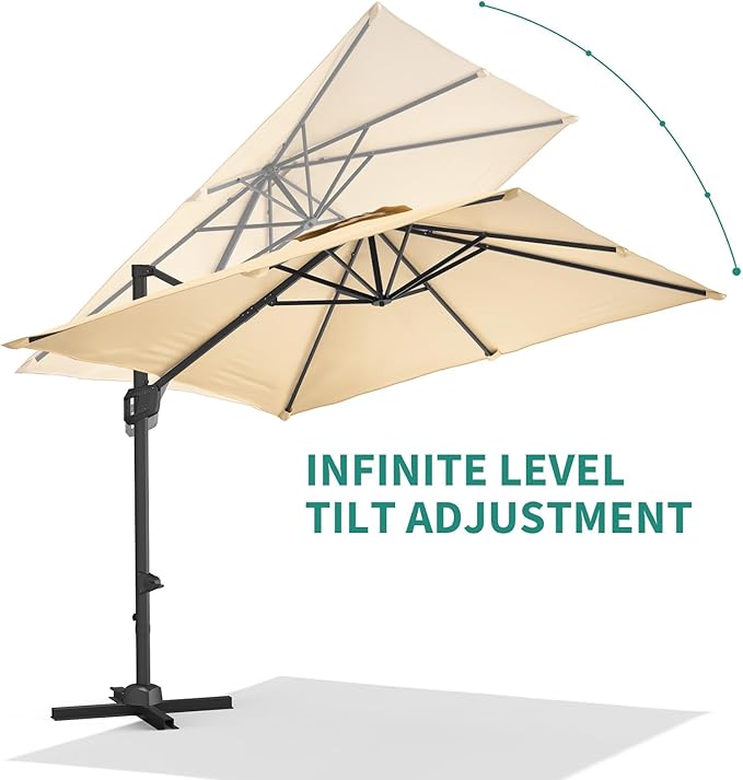 Garvee Cantilever Patio Umbrella 10x10 ft Large Rectangle Umbrella Outdoor Market Umbrellas 360 Rotation Offset Hanging Outdoor Shade for Patio