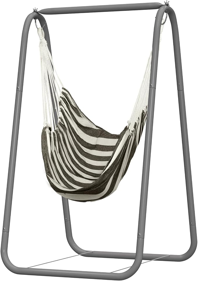 Swing Stand for Garden, Heavy-Duty Hammock Chair with Stand for Indoor Outdoor Patio Yard, Max Load 220lbs Grey Hammock Stand Without Pillow