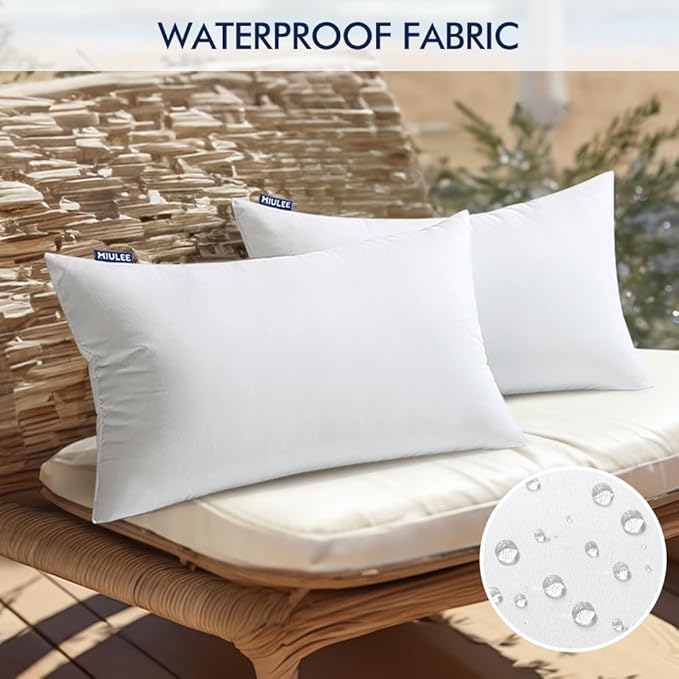 MIULEE Pack of 2 Waterproof Pillow Inserts Bundle Pack of 2 Outdoor Pillow Covers Black 12x20 Inch