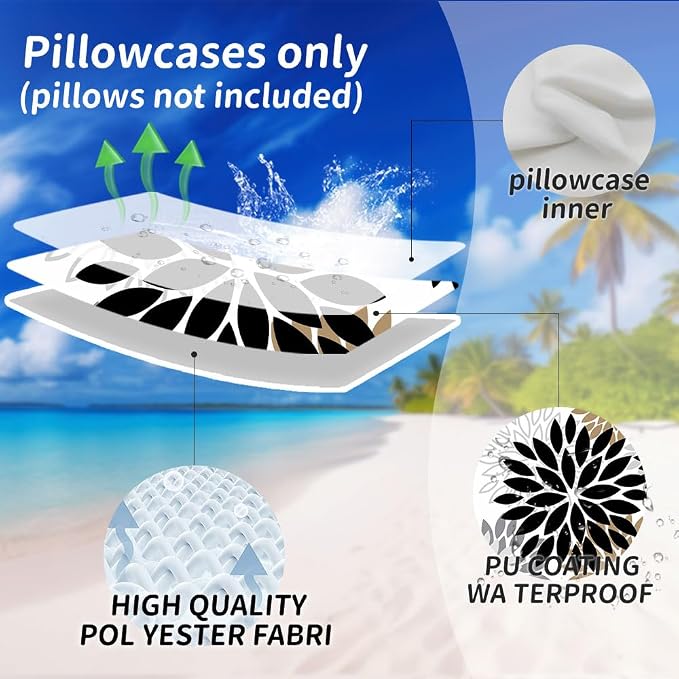 DFXSZ Outdoor Waterproof Pillow Covers 20x20 Set of 2 Black Brown Flower | Spring Summer Waterproof Flower Throw Pillowcases（No Inserts）Outdoor Decor for Patio Funiture Garden Polyester Covers