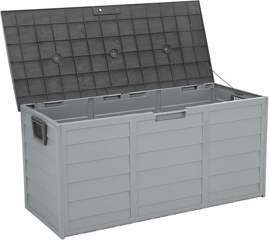 Yescom 75Gal 260L Deck Storage Box 44" x 21.3" x 19.3" for Tools Cushions Seat Lockable Grey