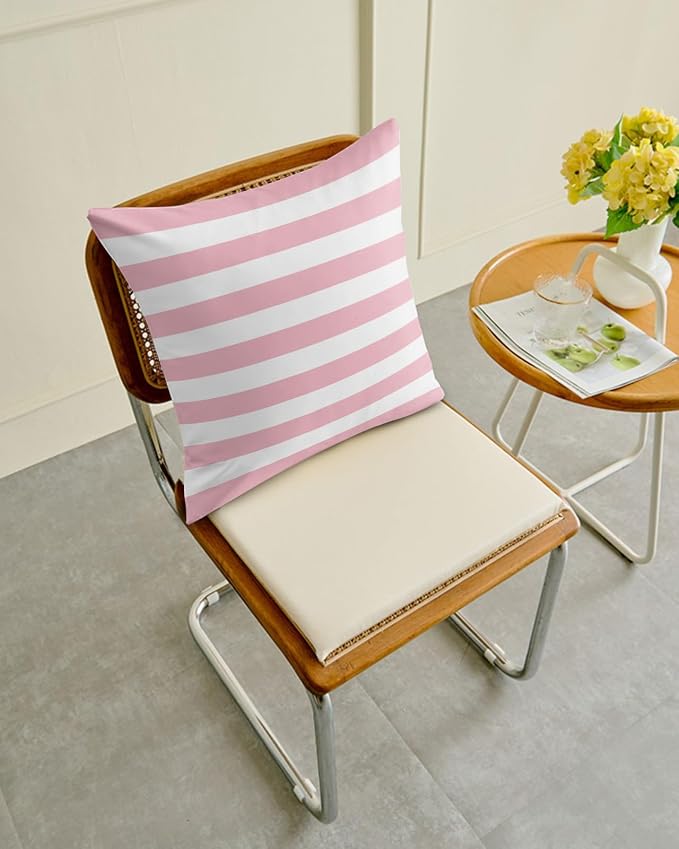 Outdoor Waterproof Throw Pillows Pink White Lines Stripes Patio Pillows Pack of 1,Decorative Pillow Covers with Insert,Pillow Cushion Case for Garden Couch Sofa Ombre Minimalist Color Art