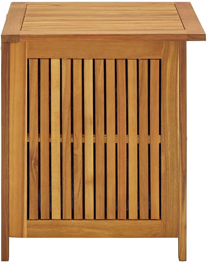 Solid Acacia Wood Outdoor Storage Box with Waterproof Bag, Patio Cushion and Garden Tool Organizer, Rustic Bench and Side Table