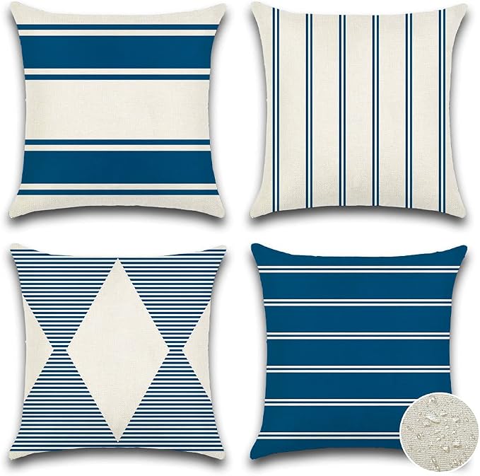 OTOSTAR Outdoor Waterproof Decorative Throw Pillow Covers 20x20 Inch Geometry Pillow Cases Cushion Case Garden Pillow Covers Pillows Shell for Patio Furniture Couch Tent Balcony Set of 4 (Navy Blue)