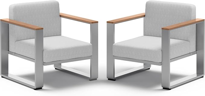 2 Pieces Outdoor Aluminum Armchair, Modern Patio Patio Furniture with Wide Seat and Thick Cushions, All-Weather Oversized Couch for Deck, Porch