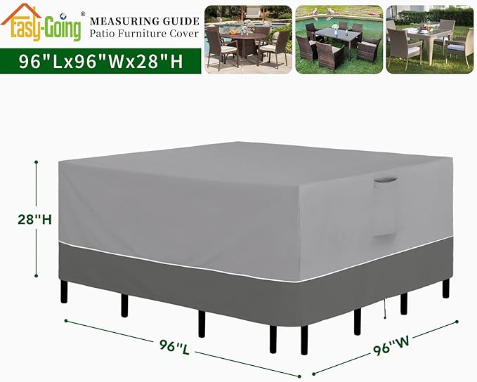 Easy-Going Patio Furniture Cover 96"x96" Square Outdoor Table and Chair Set Covers Waterproof UV Resistant Outdoor Sectional Sofa Set Covers, Gray/Dark Gray