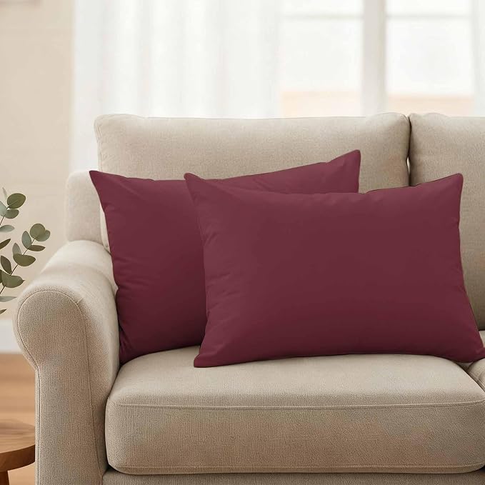 Lumbar Pillow Covers 20x12 Inch Set of 2, Red Solid Color Waterproof Outdoor Pillow Covers, Aesthetics Contemporary Luxury Decorative Cushion Pillowcases for Couch, Sofa, Bed, Garden, Patio