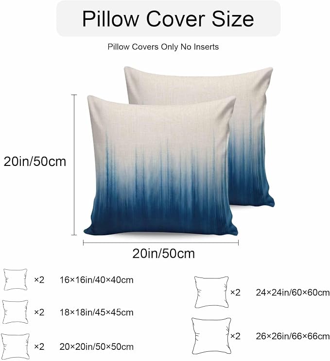Blue Ombre Stripe Waterproof Outdoor Pillow Covers Set of 2 Home Decor, Abstract Art Modern Gradient Beige Pillowcase Patio Pillow Covers for Couch Bench Furniture Garden 26x26in