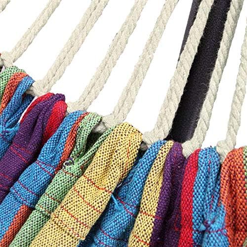 HopeHope Cotton Hammock with Space Saving Steel Stand, Tropical Hammock for Patio Porch Garden Backyard Lounging Outdoor and Indoor Rainbow(450 lb Capacity - Premium Carry Bag Included)