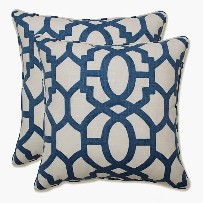 Pillow Perfect Trellis Indoor/Outdoor Throw Pillows, 2 Count, Accent - 16.5 x 16.5, Blue Nunu Geo Ink