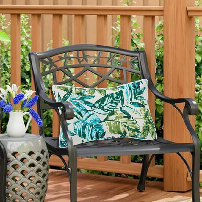Waterproof Outdoor Lumbar Pillow Covers Set of 2,Home Decor for Garden Patio Furniture,Couch,Sofa 12"x20" Inch Decorative Pillows Cover Only,NO Insert(Palm Leaf)
