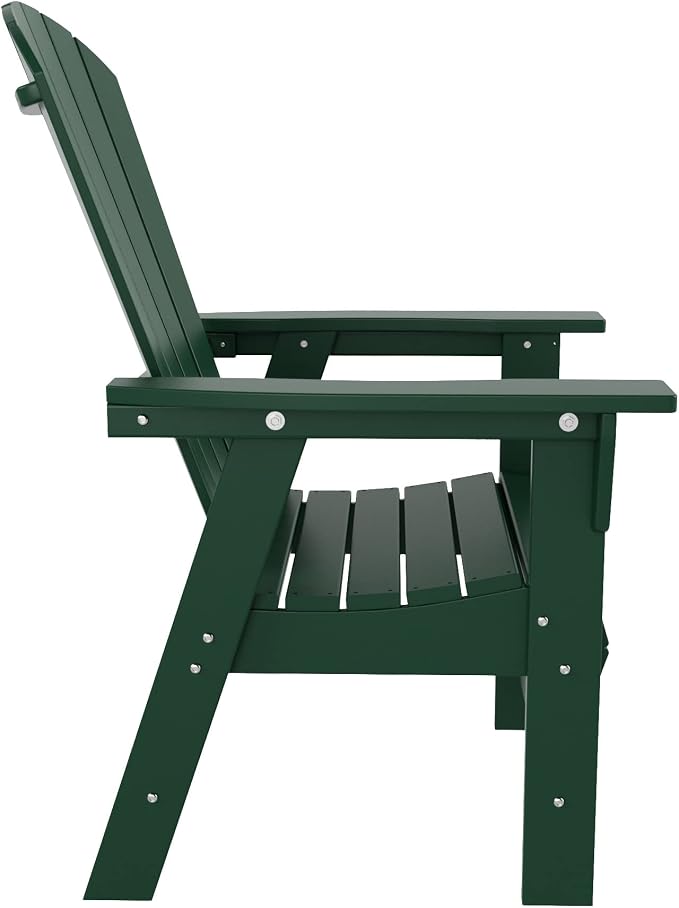 WestinTrends Dylan Adirondack Outdoor Dining Set for 6, All Weather Poly Lumber Patio Table and Chairs Set of 6, 71" Trestle Outdoor Table and Seashell Adirondack Dining Chair, Dark Green