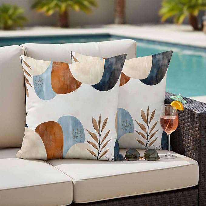 Bohemian Nordic Outdoor Waterproof Throw Pillow Covers Set of 2, 26"x26", Simple Colorful Abstract Leaves Decorative Pillow Covers Outside Cushion Case for Patio Porch Garden