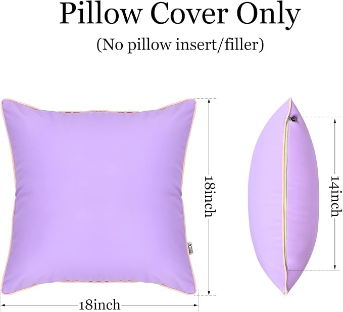 Set of 2 Silicone Leather Waterproof Fadeproof Pillow Covers 18x18 Inch Square Pillowcase Outdoor Cushion Sham for Garden Patio Tent Sunbrella Balcony Bench Sofa, Purple
