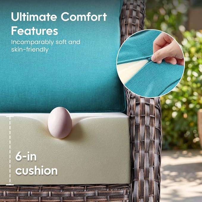 Luxury 22*24*6in Outdoor Patio Cushions, 2 Pieces Teal Outdoor Cushion | 6'' Thick Outdoor Cushions, Water-Resistant, Reversible, Removable Cover, for Patio Chairs Sofa Couch Loveseat