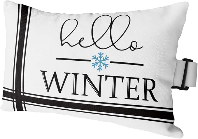 Outdoor Pillows Covers with Inserts Christmas Hello Winter Snowflake Black Line Waterproof Recliner Pillow with Adjustable Strap Throw Pillows for Patio Furniture Pool Lounge Chair, 11x16 inch, 1PCS
