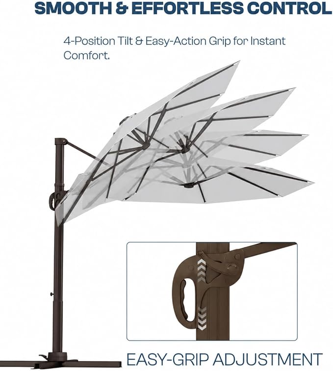11 FT Round Cantilever Umbrella,Easy Tilt, Fade Resistant & 360° Rotation, Offset for Pool Deck Backyard Patiolight gray (Base not Included)