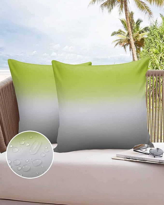 Outdoor Waterproof Throw Pillow Covers Set of 2 Ombre Green Pillowcases 20x20 Inches Green Grey Patio Decorative Pillows Cushion Case Patio Pillows for Couch Bed Chair Garden