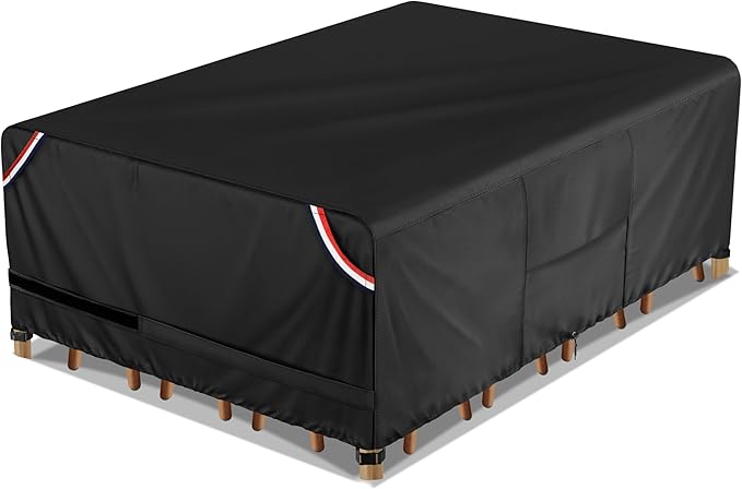 KylinLucky Waterproof Patio Table Cover 78"x62" Heavy Duty 600D, Rectangular Outdoor Table Protector with Security System & Windproof Fit, Black