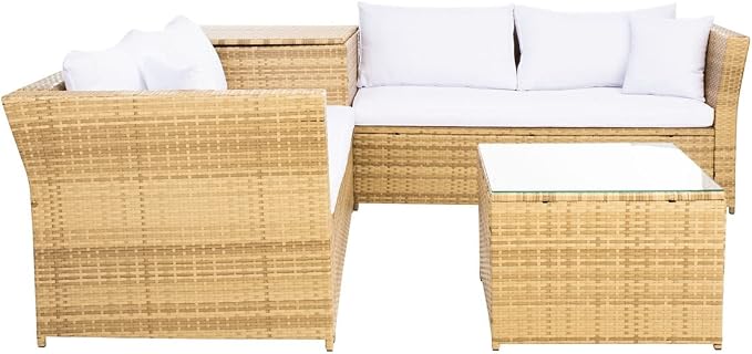 SAFAVIEH Outdoor Collection Helga Natural/White Wicker Conversation Patio Set