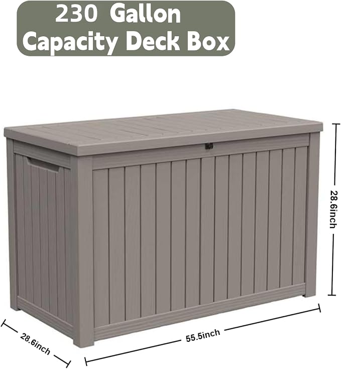 Outdoor Storage Deck Box, Large Patio Container for Garden Tools, Cushions and Yard Accessorie.Lockable Waterproof Resin Weatherproof Storage Container (Light Brown, 230 Gallon)