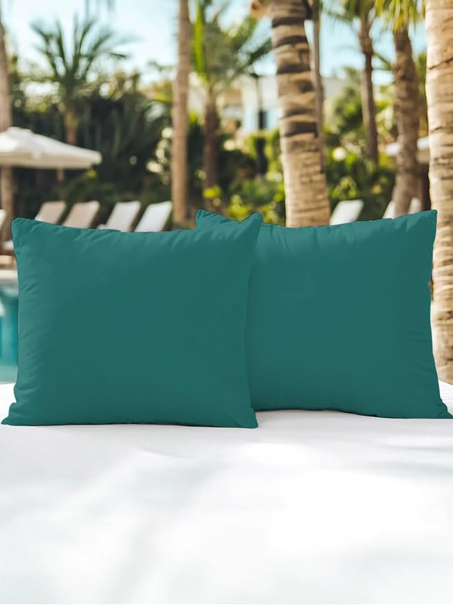 Waterproof Outdoor Pillow Set of 2 Solid Color Decorative Throw Pillows Cover & Insert 16x16 Inch Pillowcase Dark Green Vintage Square Pillows for Couch Sofa Bed Patio Furniture Indoor Outdoor
