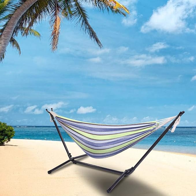 Hammock with Stand, Hammock Stand 600 lbs Capacity Portable Outdoor Hammock stand - Inhouse, Outdoor, Camping, Hammock Stand Set fits apartment patio,Cotton Hammock with Stand for Outside