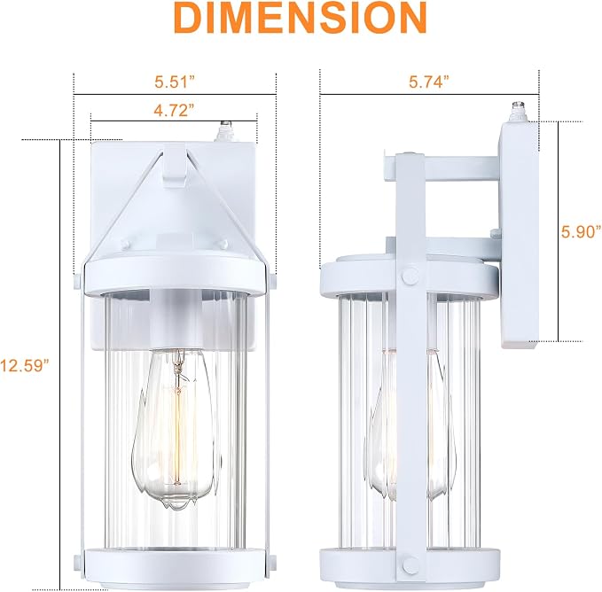 Dusk Dawn Sensor Outdoor Wall Sconce White Exterior Porch Lantern | Modern Outside Garage Light Fixtures Waterproof Wall Mount Lamp for House Patio Front Door