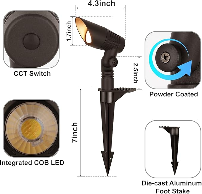 Mini LED Spot Lights Outdoor, 5W 12V Outdoor Bronze Low Voltage Landscape Spot Lights Wired for Tree House Yard Garden, 60° Beam Angle, 2200K/2700K/3000K/4000K /5000K, Aluminium, 6PK
