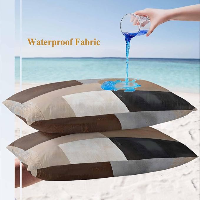 Abstract Ombre Brown Black White Outdoor Waterproof Throw Pillow Covers Set of 2, 20"x12", Modern Art Gradient Decorative Pillow Covers Outside Cushion Case for Patio Porch Garden