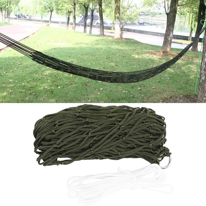 Outdoor Camping Hammock Single Person Breathable Nylon Mesh Net with Rope Lightweight Compact for Hiking Beach Garden Travel(Green)