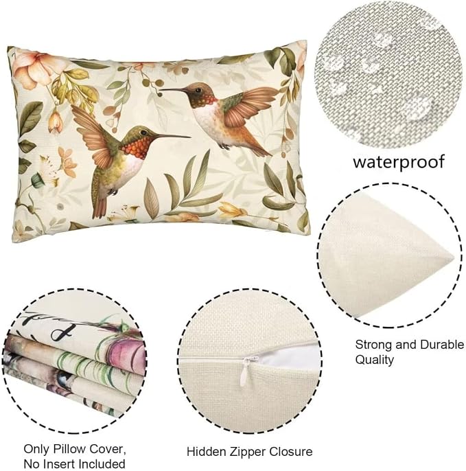 Outdoor Pillows Bird Pillow Covers 24x35 Inch Set of 2 Throw Pillow Covers, Summer Throw Pillows, Rectangular Lumbar Pillows Cushion Covers Decorative Pillows for Couch Garden Patio Furniture J448