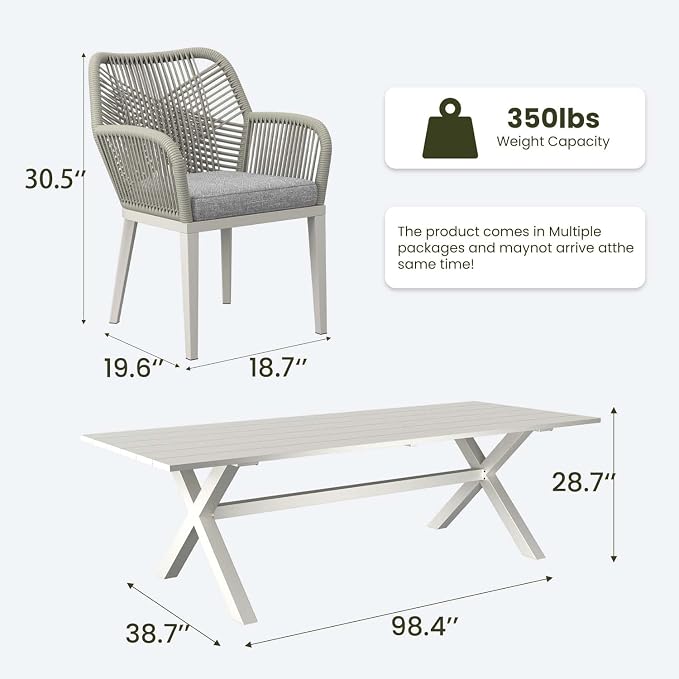 LayinSun Outdoor Dining Set for 12, 13 Pieces Patio Furniture Sets with Aluminum Dining Table and Rope Weave Chairs