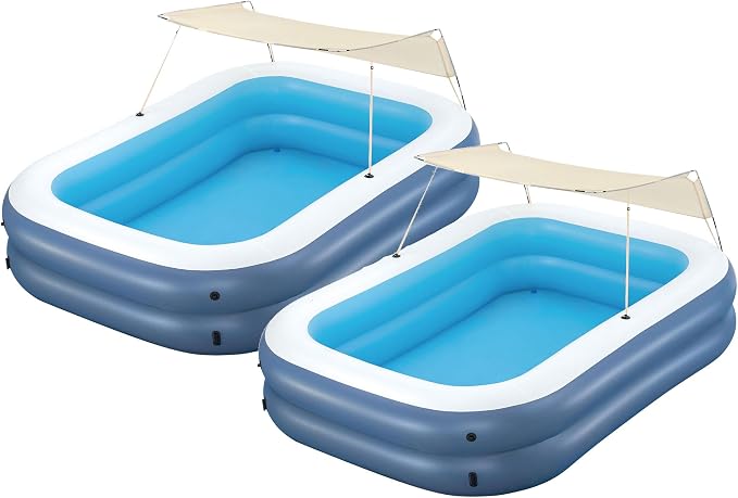 H2OGO! 2 Pack 8 Foot 4 Inch x 70 Inch Summer Bliss Shaded Inflatable Family Pool for Kids Ages 6 Above