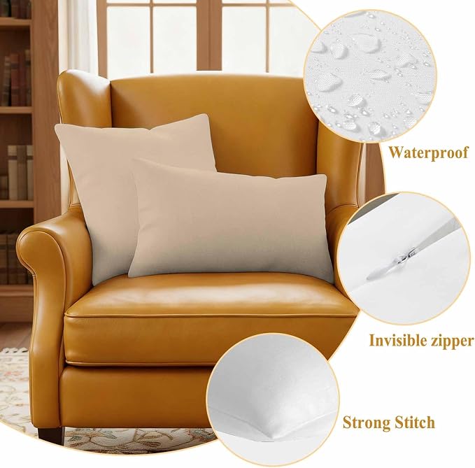 Outdoor Pillow Covers 26 x 26 Inches, Khaki Solid Color Waterproof Throw Pillow Cover Set of 2, Aesthetics Contemporary Luxury Decorative Square Cushion Covers for Patio/Couch/Garden