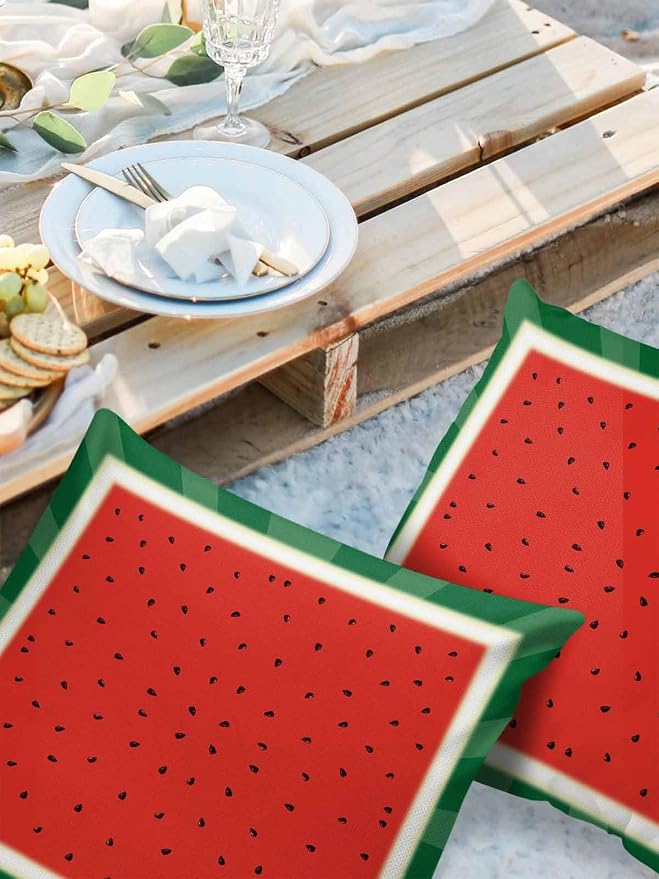 Outdoor Waterproof Pillow Covers Watermelon Fruit Set of 2 Decorative Outdoor Pillowcases Red Green Striped Cushion Cases for Patio Funiture Garden Couch Bench 20 x 20 Inches