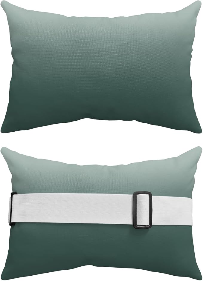 Outdoor Pillows Covers with Inserts Gray-Green Gradient Waterproof Recliner Pillow with Adjustable Strap Throw Pillows for Patio Furniture Pool Lounge Chair, 11x16 inch, 1PCS