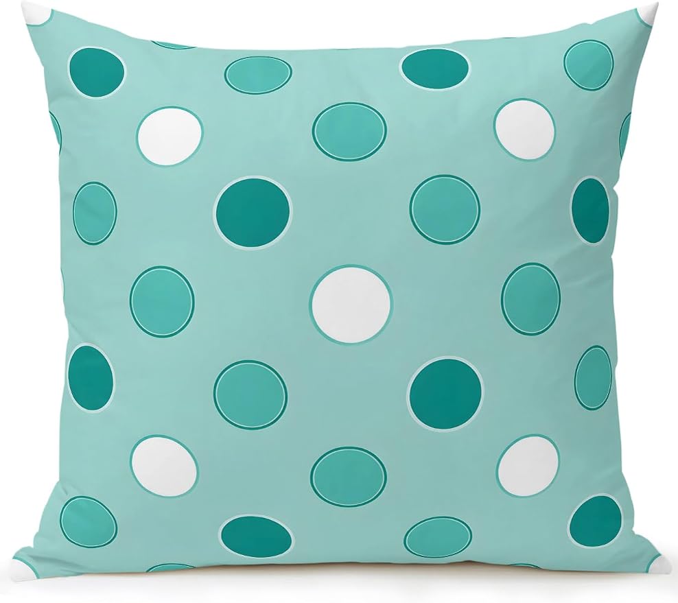 Waterproof Outdoor Pillow 1 Pack Teal Polka Dots Decorative Throw Pillows Cover & Insert 16x16 Inch Pillowcase Funny Circles Spots Square Pillows for Couch Sofa Bed Patio Furniture Indoor Outdoor