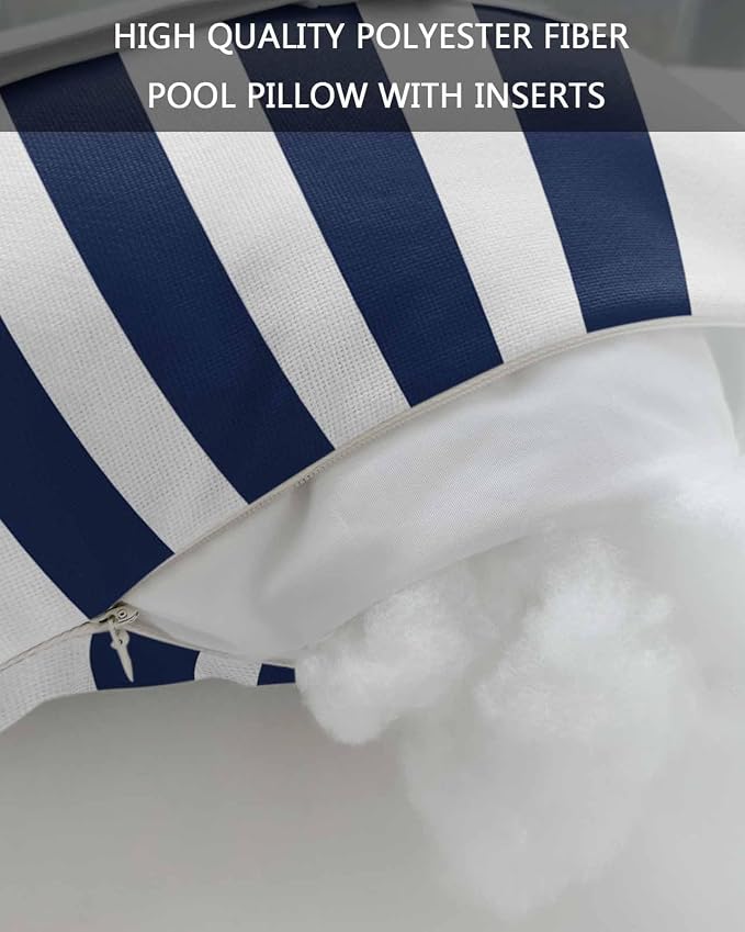 DecorLovee Navy Blue Striped Outdoor Recliner Pillows for Head, Farmhouse Waterproof Chair Pillow with Elastic Stripe, Blue White Stripes Chaise Lounge Headrest Pillow for Patio/Pool 1Pack, 11"x16"