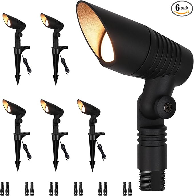 Mini Low Voltage Spot Lights Outdoor, 5W 12V LED Landscaping Spot Lights Wired for Outdoor Uplighting Yard Garden Tree House, 60° Beam Angle, 2200K/2700K/3000K/4000K /5000K, Black, 6PK