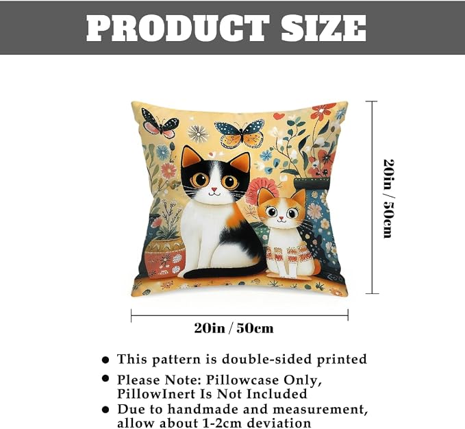 20x20 Inch Outdoor Pillow Covers Set of 2 Waterproof Throw Pillow Covers Decorative Couch Cushion Covers Charming Boho Floral Cats Square Pillowcases Protectors for Patio Garden Sofa